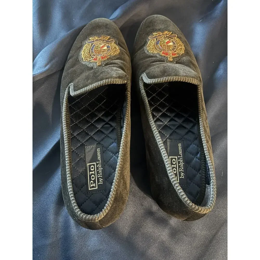 polo ralph lauren Men’s Paxton Crest Velvet /silk Shoe Bk Size 12